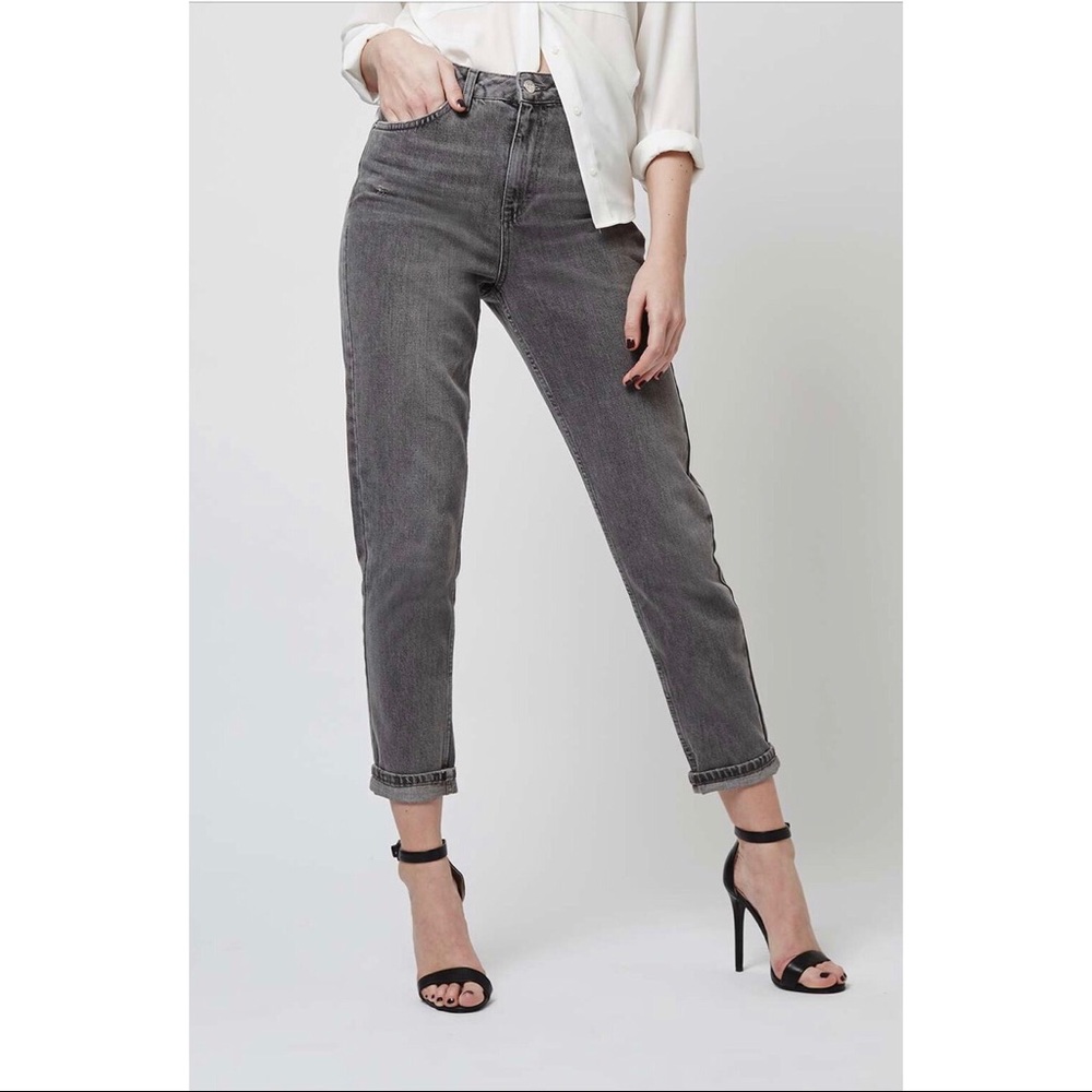 Grey Topshop Moto Mom Jeans with Button Fly